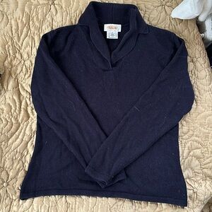 Talbots - silk cashmere blend navy shawl collar sweater